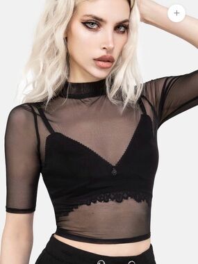 Disturbia Jinx Black Sheer Mesh Short Sleeve Crop Top